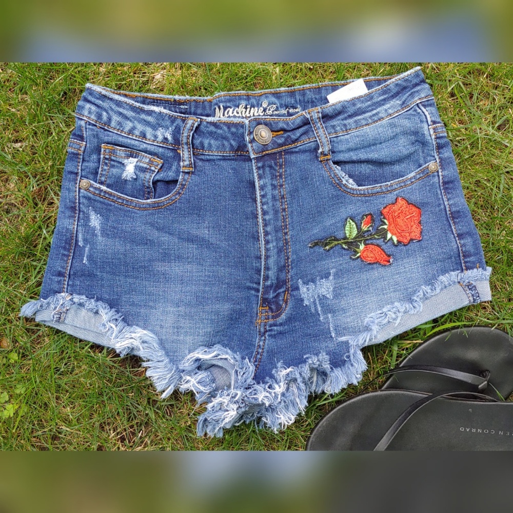30 Machine Blue Denim High Waist Distressed Shirts